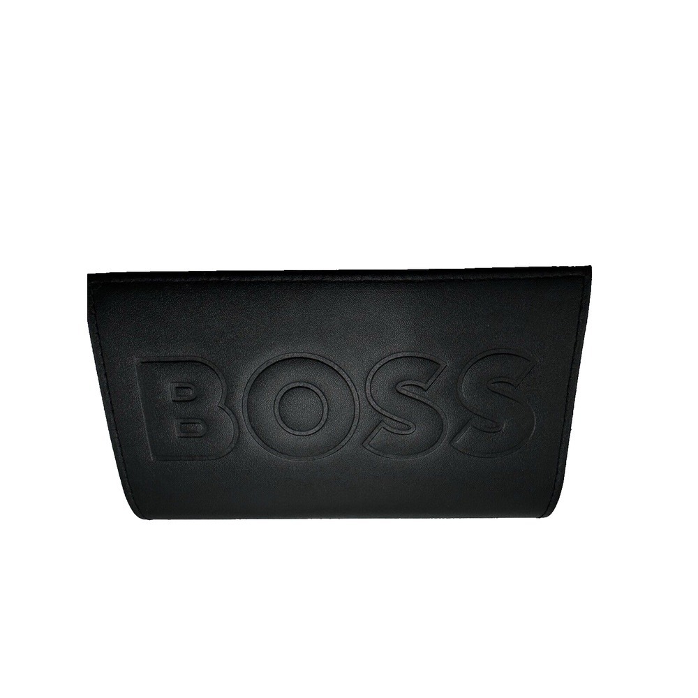 Hugo Boss Leather Eyeglass Case With Cleaning Cloth EUC Black